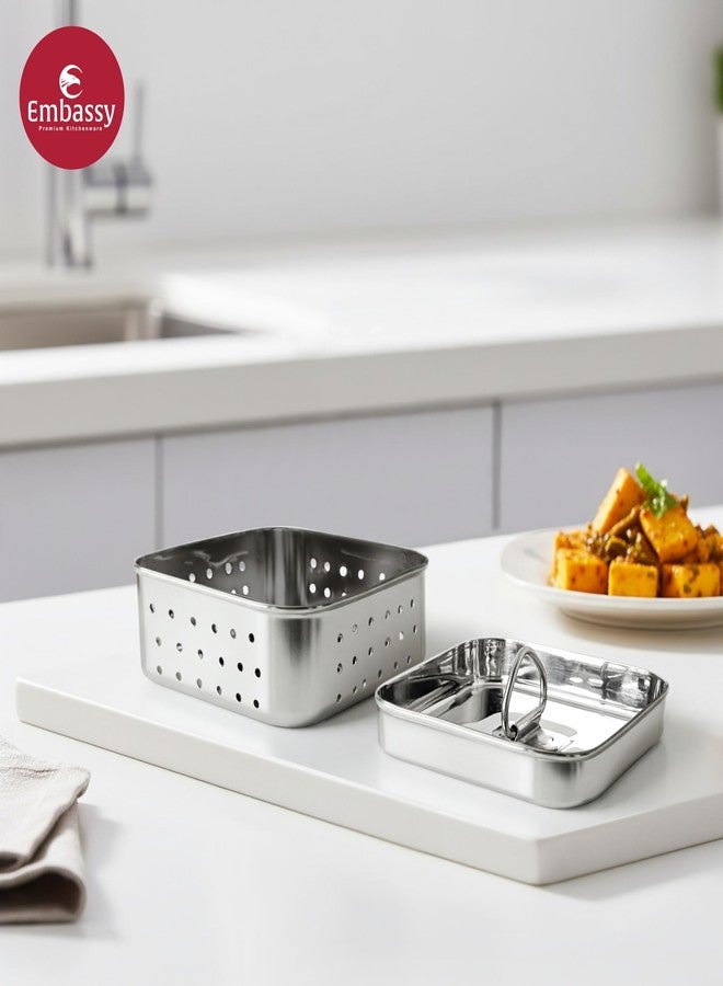 Embassy Stainless Steel Square Paneer Mould/Maker/Strainer | 500 ml | Dimension - 12.5 x 12.5 cms | Size - 3 | Perfect for Making Homemade Paneer/Cheese/Tofu | Dishwasher Safe - Image 3